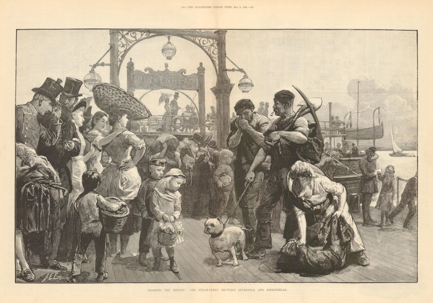 The Mersey steam-ferry between Liverpool & Birkenhead. Ships 1886 old print